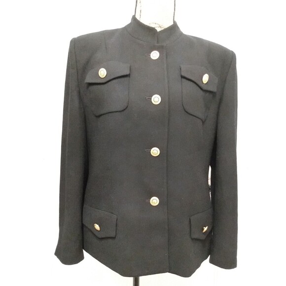 Herbert Grossman By Cynthia Sobel black Gold Pocket Short Tailored‎ Jacket Sz 14 - Picture 1 of 8